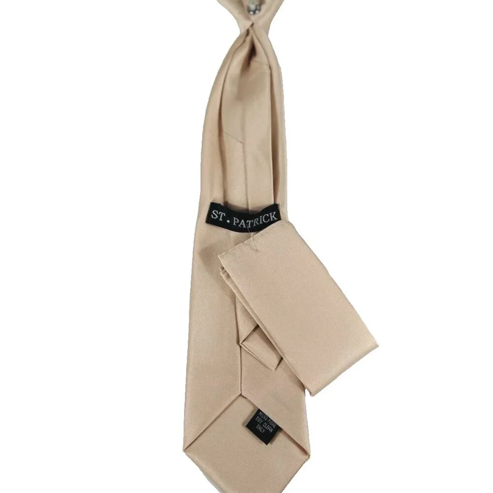 St. Patrick Boy's Clip-on Tie Hanky Set Light Pink Solid 100% Polyester 12